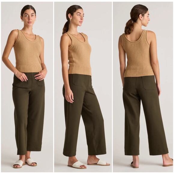 Quince Ultra-Stretch Ponte Cropped Wide-Leg Pants Olive Green Size 16 - Picture 1 of 10